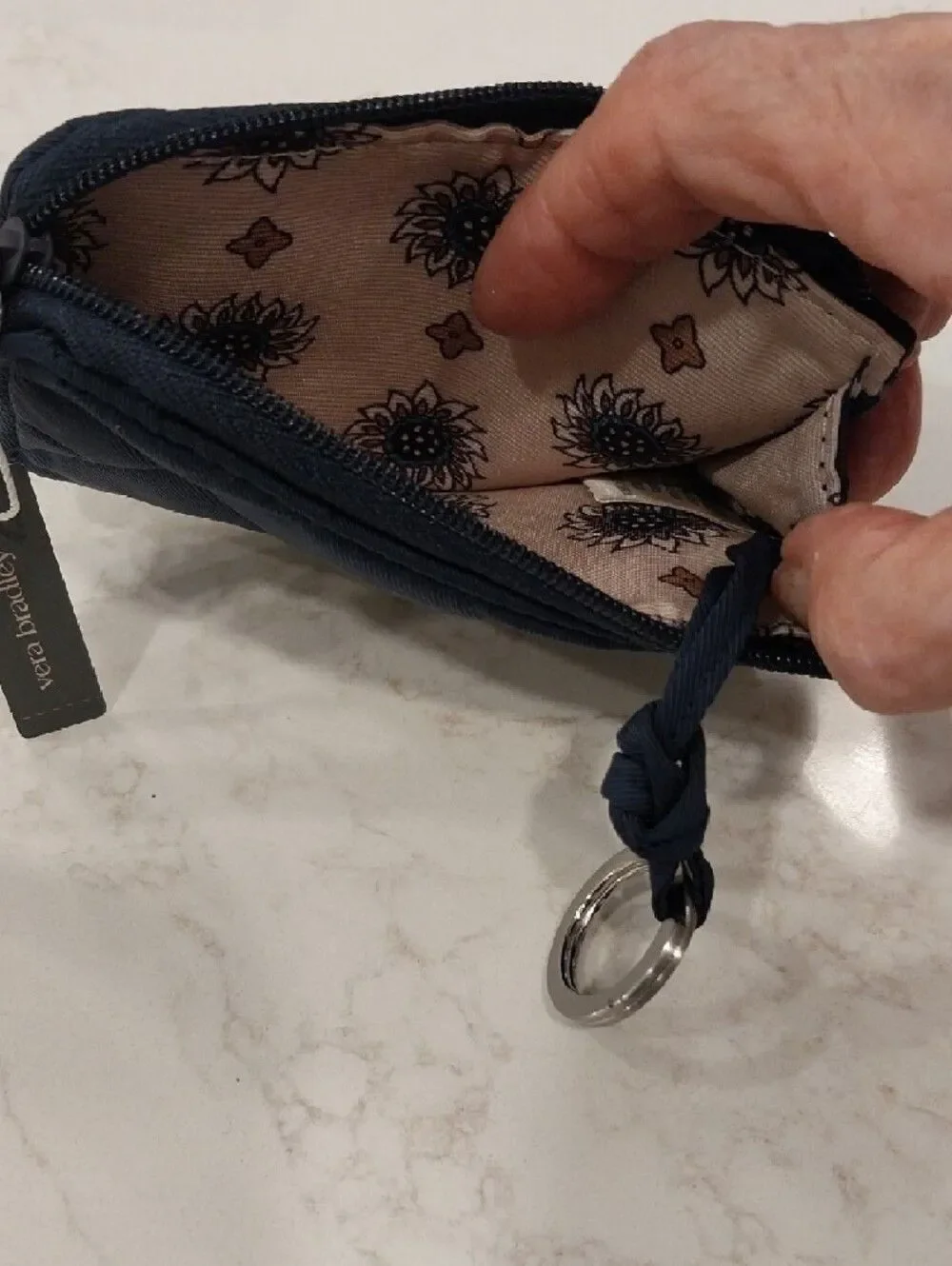 Vera Bradley Navy Quilted Key & Card Holder with Blue Floral Strap